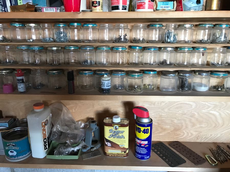 Workshop Lot With Jars Of Hardware, Nails And Various Supplies [Photo 5]