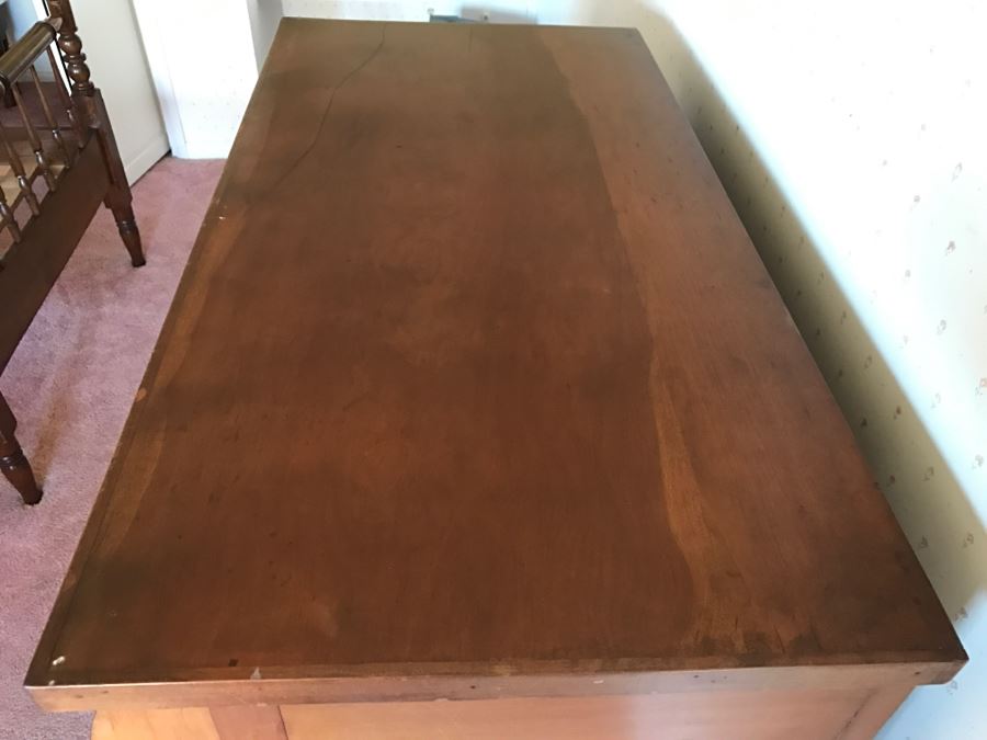 Stunning Antique Wooden Chest Of Drawers Dresser With Bowfront Top Drawer Framed By Round Side Supports [Photo 9]