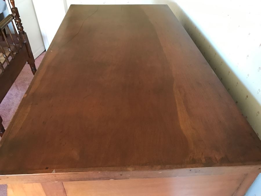 Stunning Antique Wooden Chest Of Drawers Dresser With Bowfront Top Drawer Framed By Round Side Supports [Photo 8]