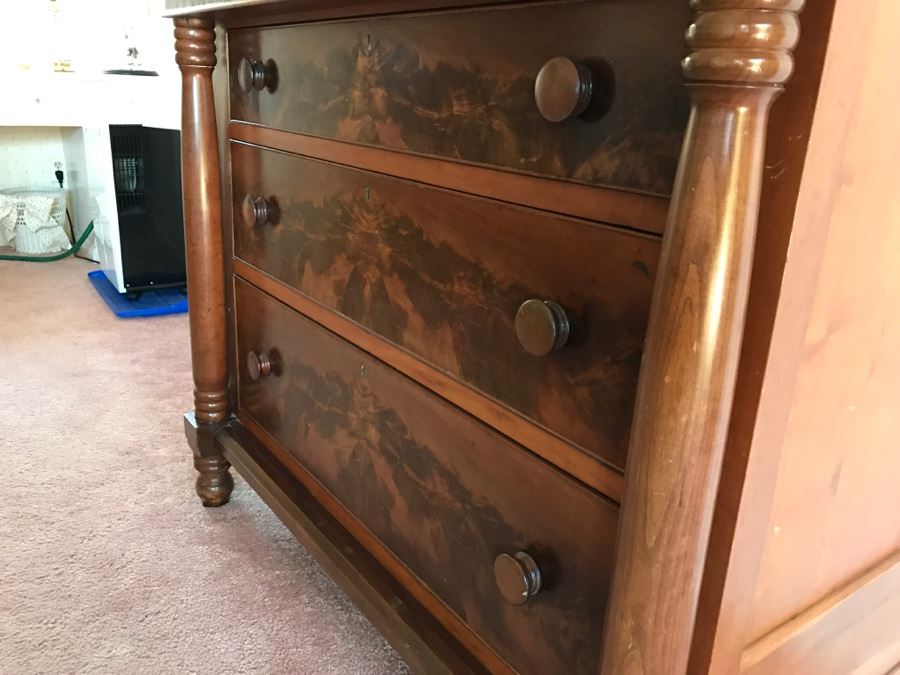 Stunning Antique Wooden Chest Of Drawers Dresser With Bowfront Top Drawer Framed By Round Side Supports [Photo 15]