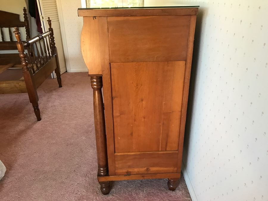 Stunning Antique Wooden Chest Of Drawers Dresser With Bowfront Top Drawer Framed By Round Side Supports [Photo 12]