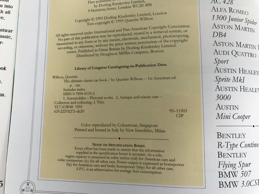 The Ultimate Classic Car Book By Quentin Willson With David Selby - Copyright 1995 Dorling Kindersley Limited [Photo 5]