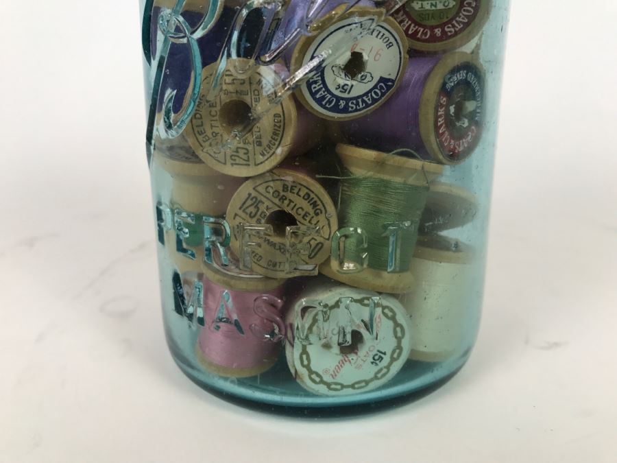 Vintage Ball Mason Jar Filled With Vintage Thread Silk Thread [Photo 5]