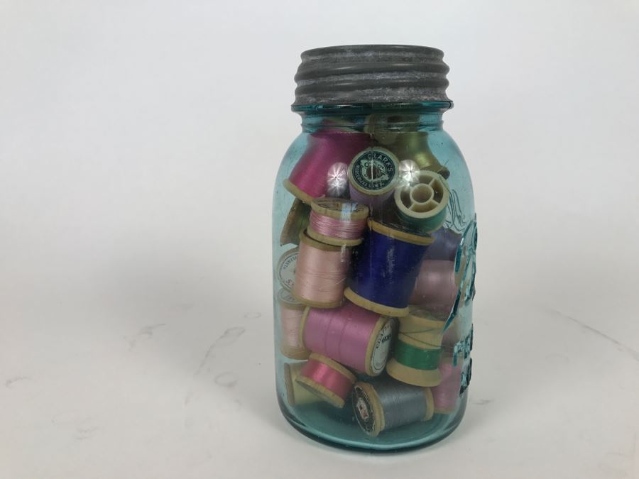 Vintage Ball Mason Jar Filled With Vintage Thread Silk Thread [Photo 7]