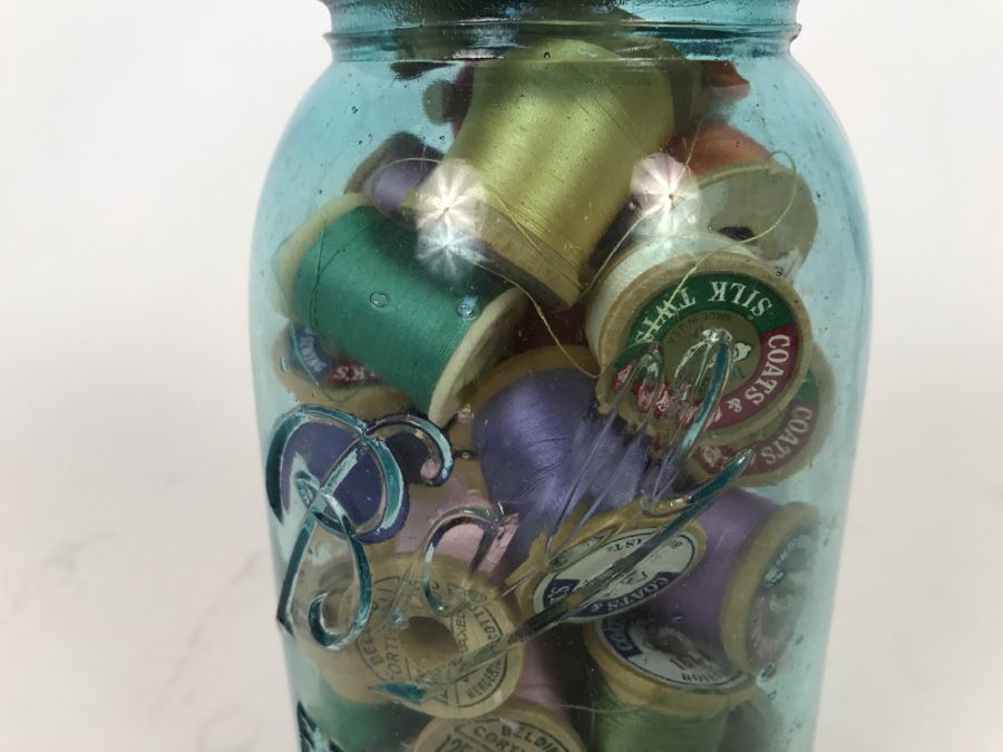 Vintage Ball Mason Jar Filled With Vintage Thread Silk Thread [Photo 4]