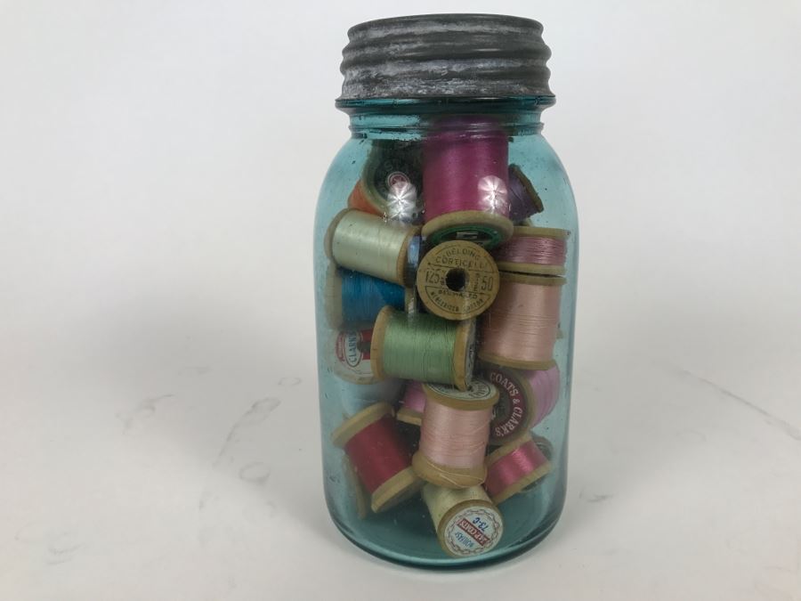 Vintage Ball Mason Jar Filled With Vintage Thread Silk Thread [Photo 6]