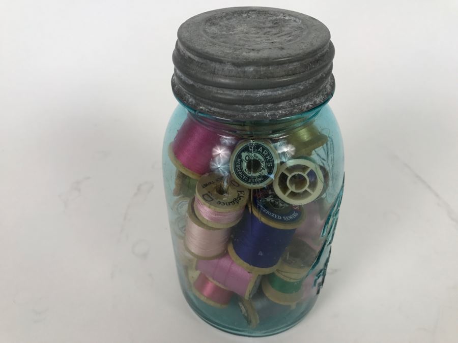 Vintage Ball Mason Jar Filled With Vintage Thread Silk Thread [Photo 8]