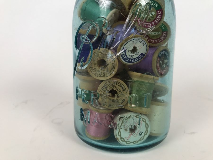 Vintage Ball Mason Jar Filled With Vintage Thread Silk Thread [Photo 3]