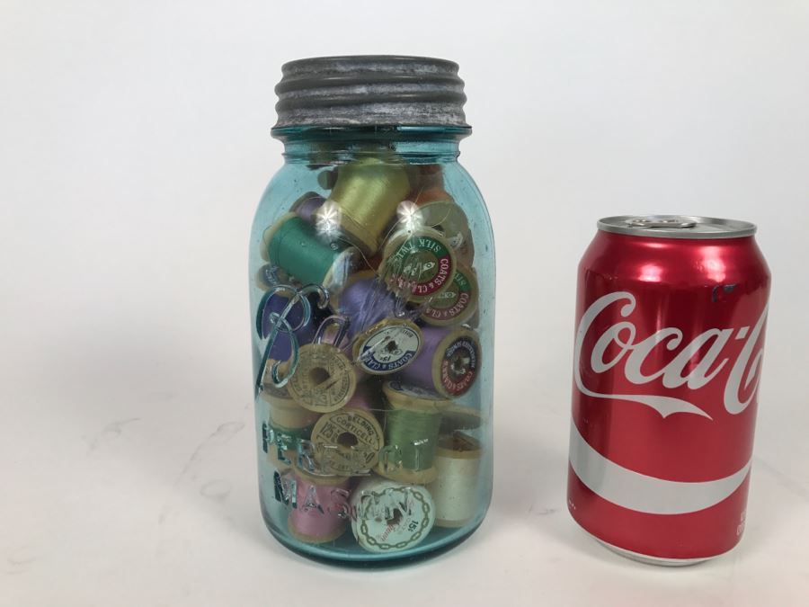 Vintage Ball Mason Jar Filled With Vintage Thread Silk Thread [Photo 2]