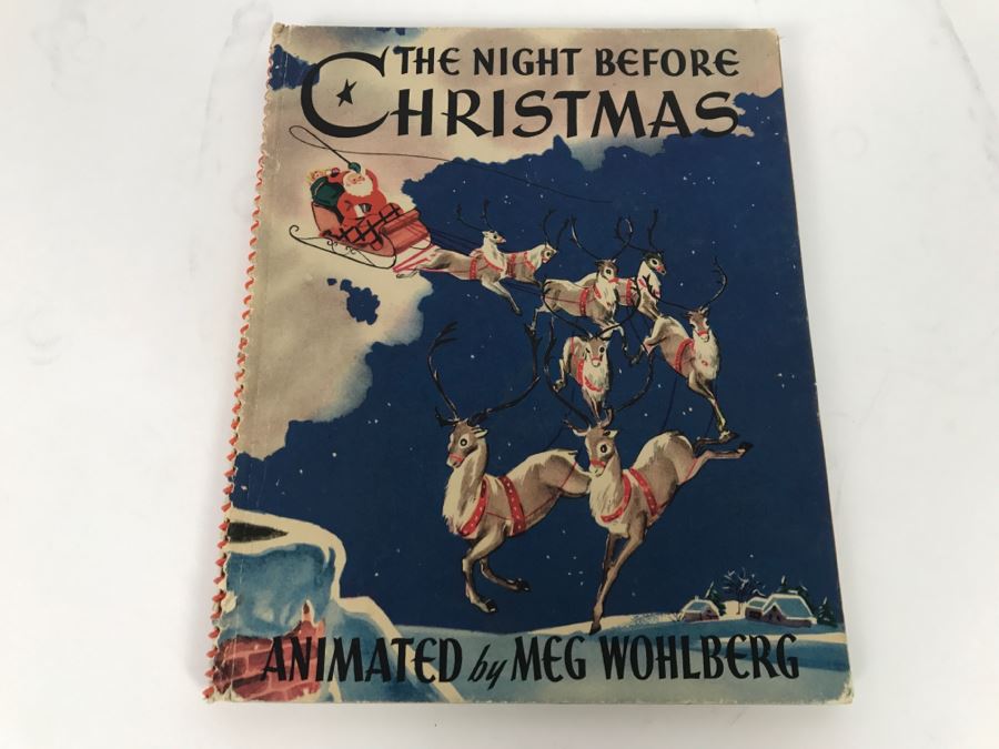 Vintage Book The Night Before Christmas by Clement Clark Moore and Animated Pictures by Meg Wohlberg - Copyright 1944 by Crown Publishers, New York