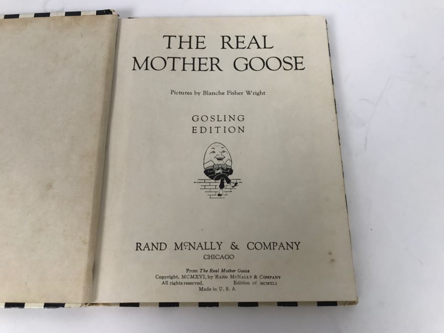 Vintage Book The Real Mother Goose Gosling Edition With Pictures By Blanche Fisher Wright - Copyright MCMXVI By Rand McNally And Company [Photo 3]