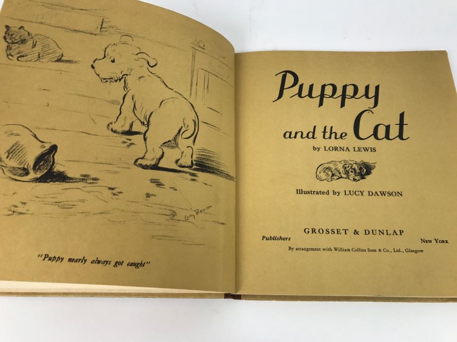 Vintage Book Puppy And The Cat By Lorna Lewis, Illustrated By Lucy Dawson - Copyright 1940 By Grosset And Dunlap, Inc [Photo 2]