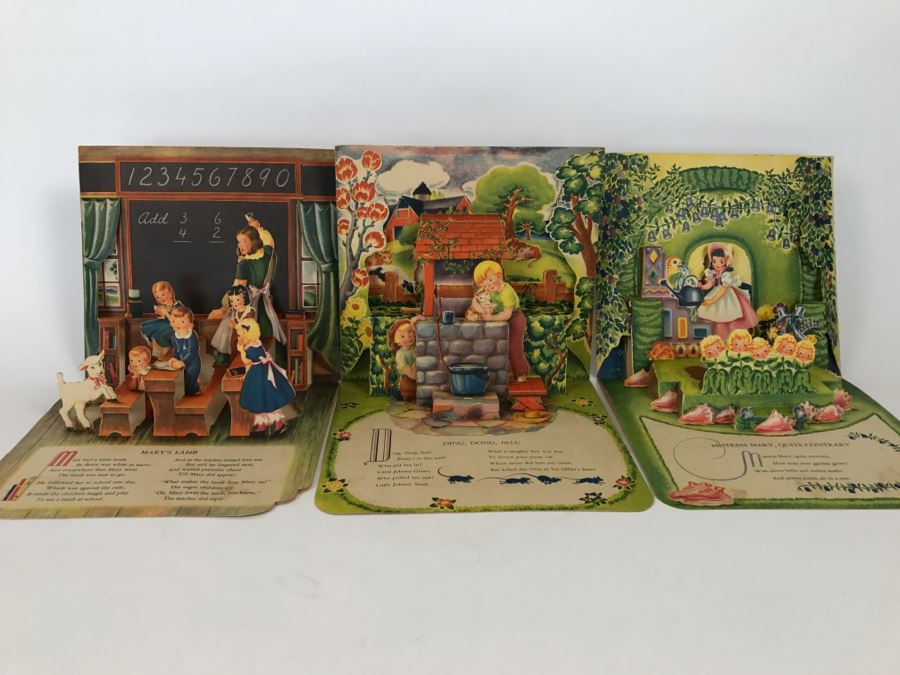 Vintage Pop Up Books In Great Condition - Ding Dong Bell!, Mistress Mary, And Mary’s Lamb By Geraldine Clyne, Copyright J.S. Fub Company