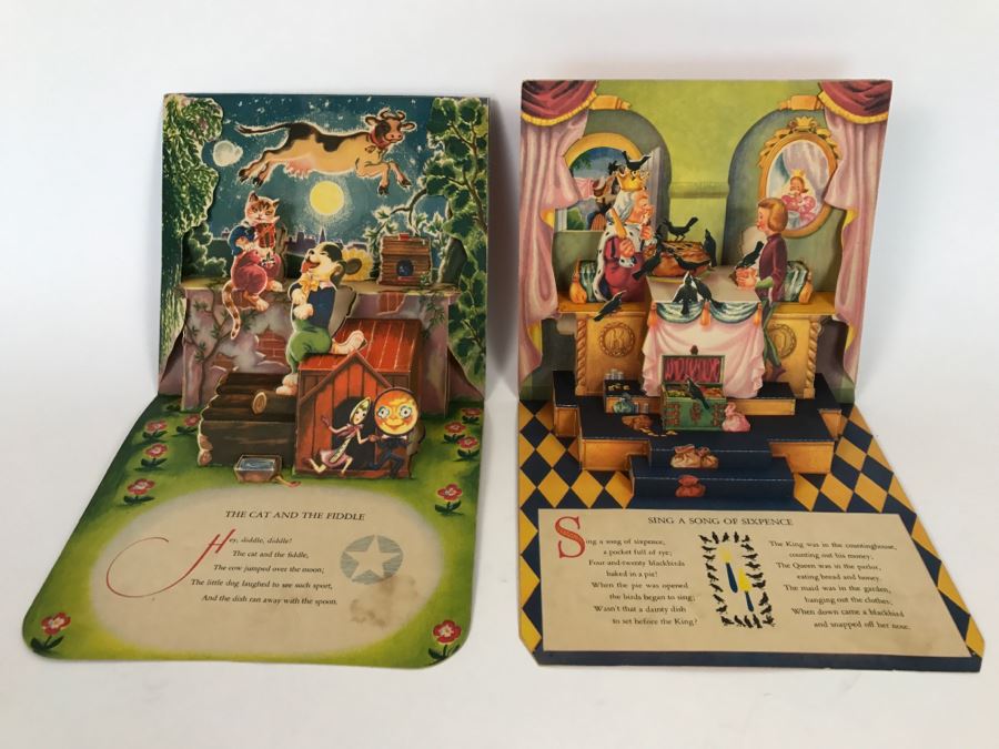 Vintage Pop Up Books In Great Condition - Hey Diddle Diddle And Sing A Song Of Sixpence By Geraldine Clyne, Copyright J.S. Fub Company