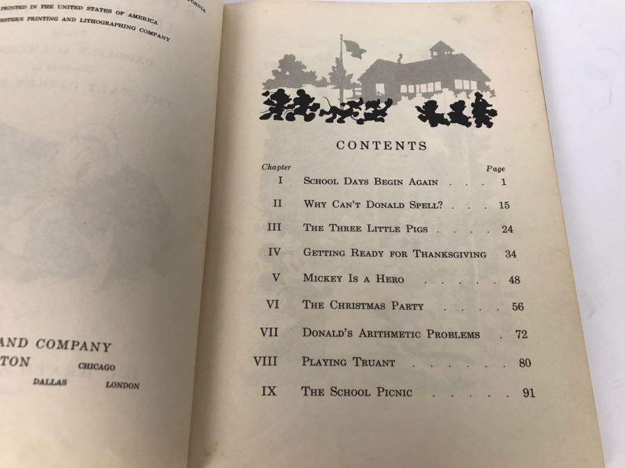 Vintage Book School Days In Disneyville By Walt Disney And Caroline D. Emerson, Illustrated By The Walt Disney Studio - Copyright 1939 By Walt Disney Productions [Photo 9]