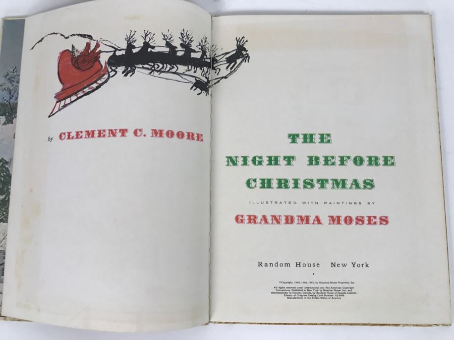Vintage Book The Night Before Christmas By Clement C. Moore With Pictures By Grandma Moses - Copyright 1948, 1960, 1961 By Grandma Moses, Inc - Published by Random House [Photo 6]