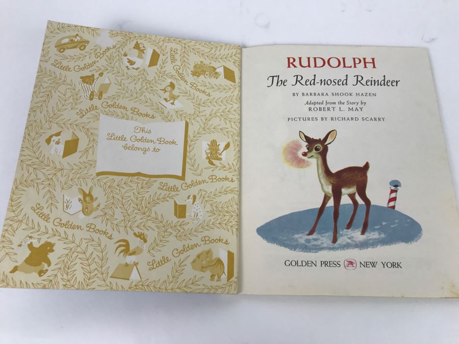 Vintage Book Rudolph The Red Nosed Reindeer A Little Golden Book By Barbara Shook Hazen Pictures By Richard Scarry - Copyright 1958 By Robert L May - Published By Golden Press, Inc [Photo 3]