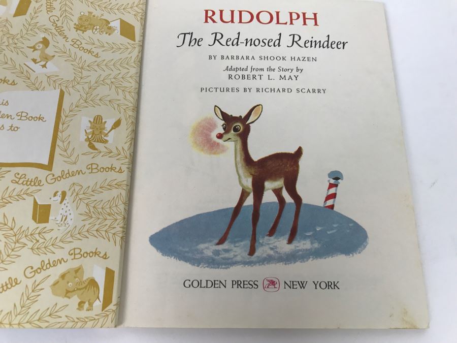 Vintage Book Rudolph The Red Nosed Reindeer A Little Golden Book By Barbara Shook Hazen Pictures By Richard Scarry - Copyright 1958 By Robert L May - Published By Golden Press, Inc [Photo 4]