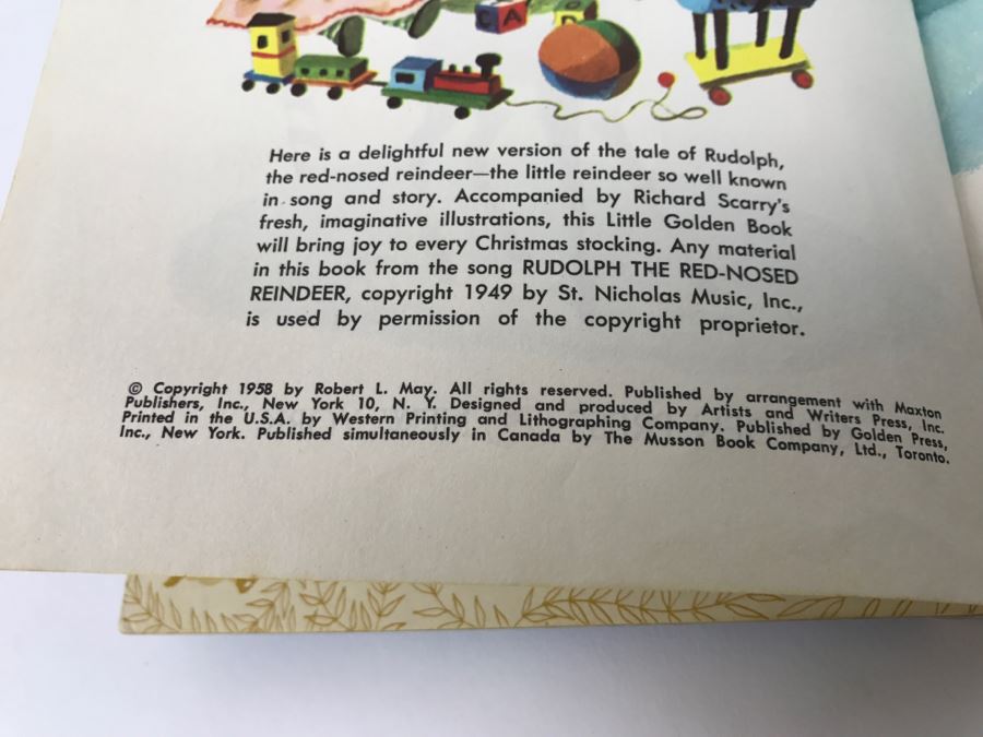 Vintage Book Rudolph The Red Nosed Reindeer A Little Golden Book By Barbara Shook Hazen Pictures By Richard Scarry - Copyright 1958 By Robert L May - Published By Golden Press, Inc [Photo 7]