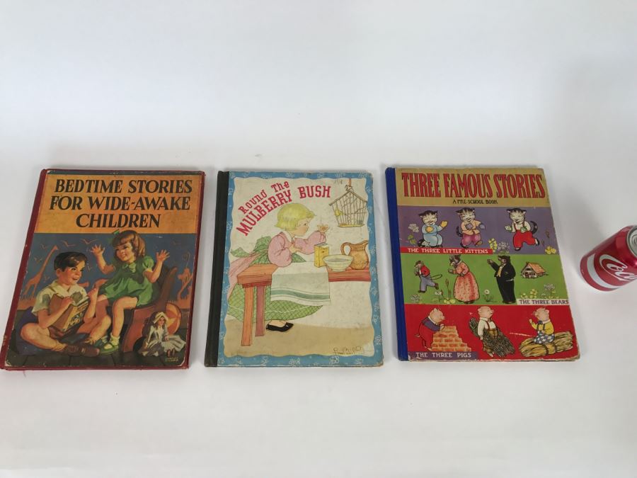 Vintage Books - Bedtime Stories For Wide Awake Children Copyright MCMXXXIX, Round The Mulberry Bush By Marion L. McNeil Copyright MCMXXXIII, And Three Famous Stories Illustrated By Mary Ellisworth Copyright 1941 [Photo 8]