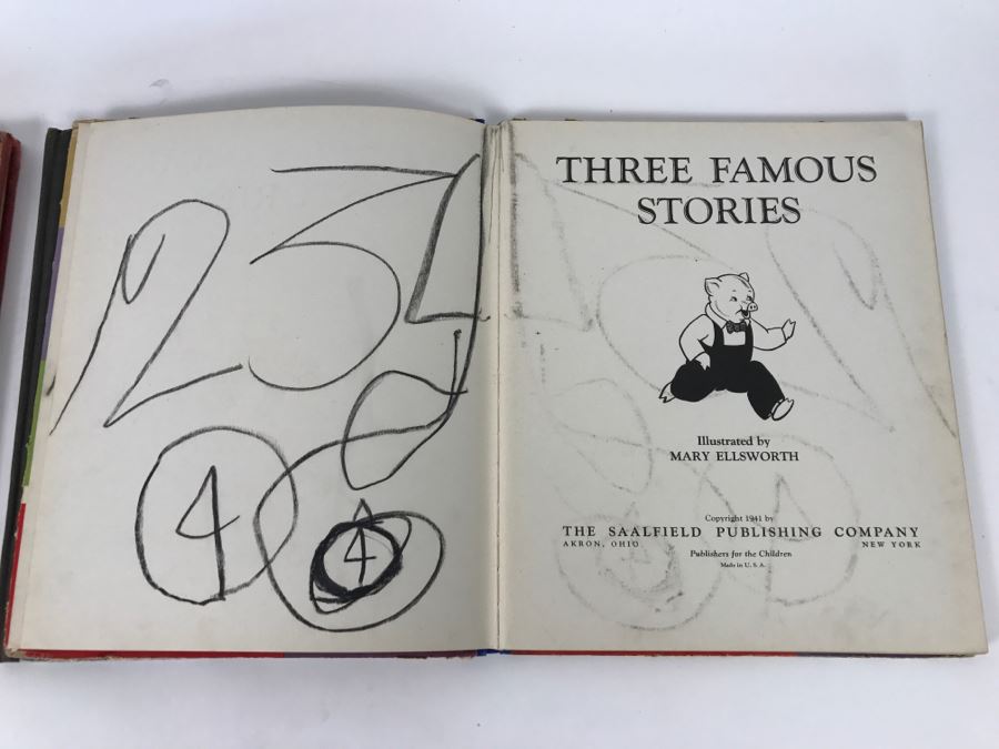 Vintage Books - Bedtime Stories For Wide Awake Children Copyright MCMXXXIX, Round The Mulberry Bush By Marion L. McNeil Copyright MCMXXXIII, And Three Famous Stories Illustrated By Mary Ellisworth Copyright 1941 [Photo 5]