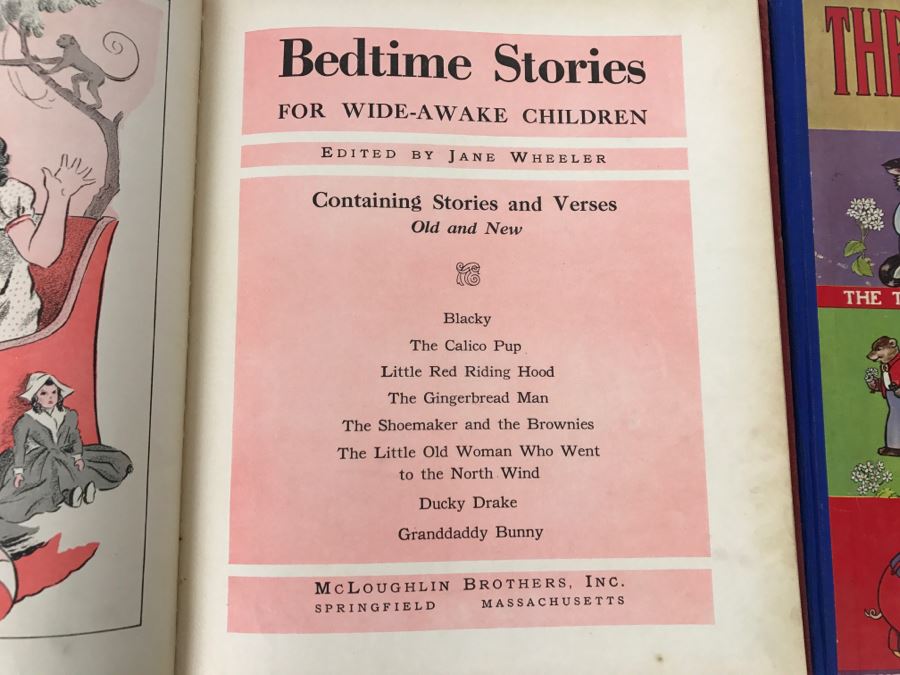 Vintage Books - Bedtime Stories For Wide Awake Children Copyright MCMXXXIX, Round The Mulberry Bush By Marion L. McNeil Copyright MCMXXXIII, And Three Famous Stories Illustrated By Mary Ellisworth Copyright 1941 [Photo 15]
