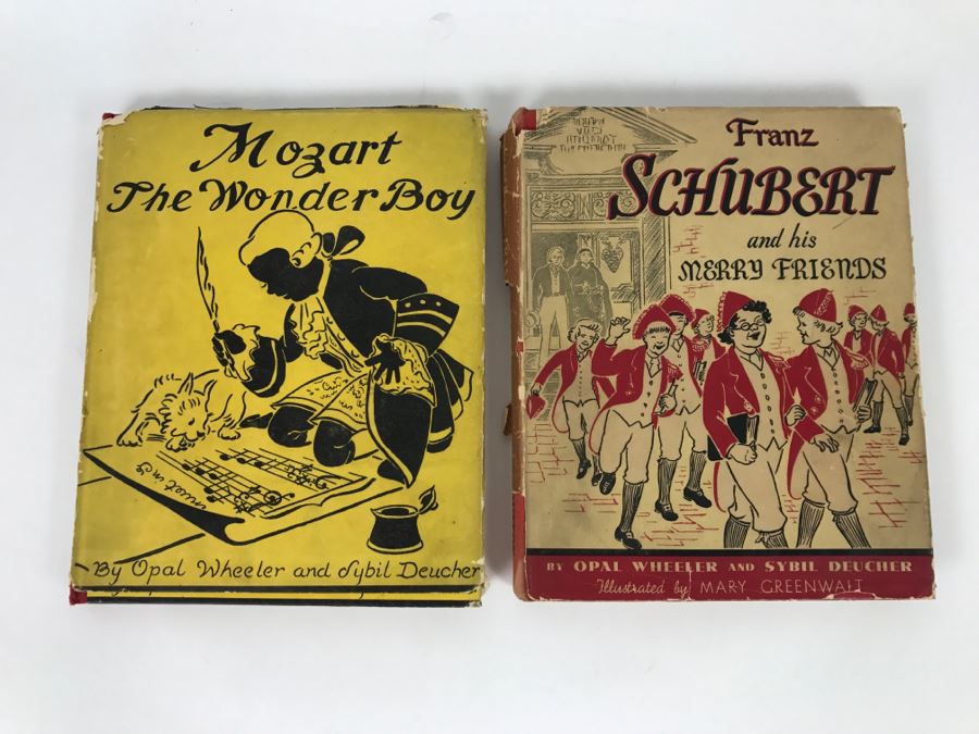 Vintage Books - Mozart The Wonder Boy By Opal Wheeler and Sybil Deucher Copyright 1934 By E.P.Dutton and Company, And Franz Schubert And His Merry Friends By Opal Wheeler and Sybil Deucher Copyright 1939 By E.P. Dutton And Company [Photo 1]