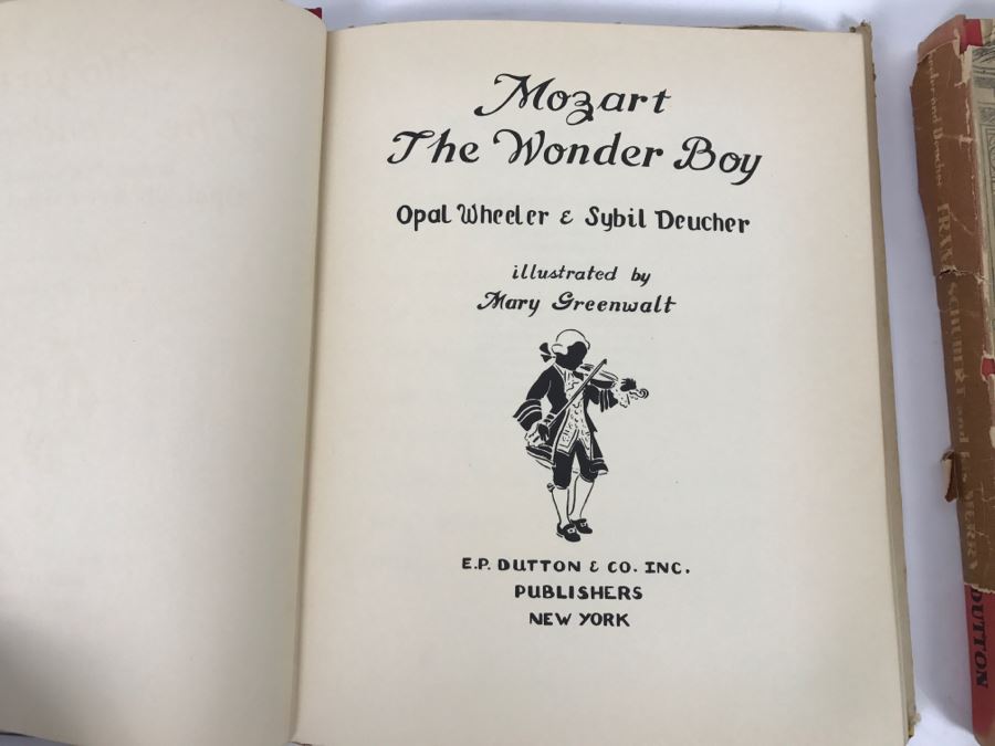 Vintage Books - Mozart The Wonder Boy By Opal Wheeler and Sybil Deucher Copyright 1934 By E.P.Dutton and Company, And Franz Schubert And His Merry Friends By Opal Wheeler and Sybil Deucher Copyright 1939 By E.P. Dutton And Company [Photo 4]