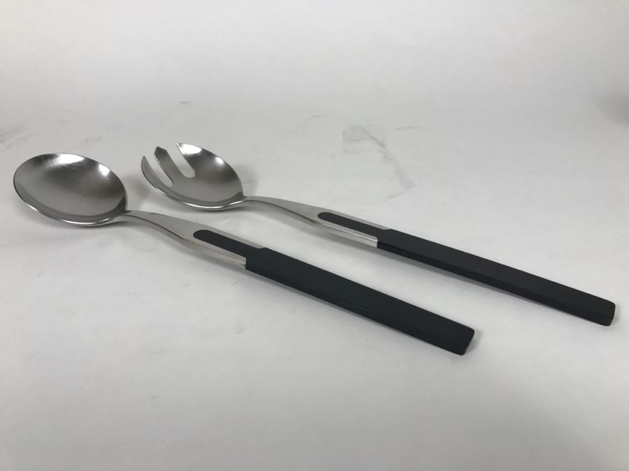 Pair Of Mid-Century Stainless Steel Finland Salad Bowl Fork And Spoon