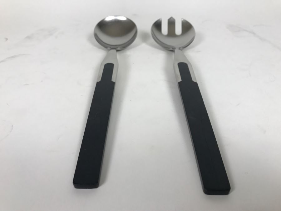 Pair Of Mid-Century Stainless Steel Finland Salad Bowl Fork And Spoon