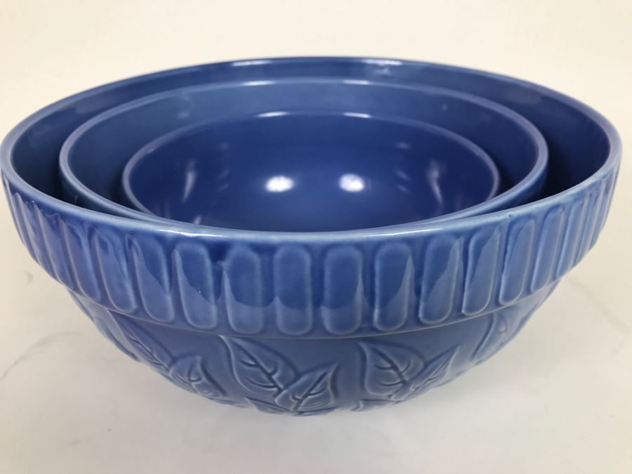 Set Of 3 Blue Nesting Mixing Bowls Home Again By Riviera Van Beers For Signature Housewares Inc