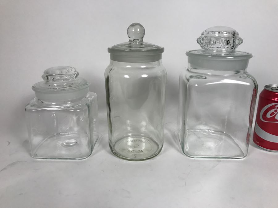 Set Of 3 Lidded Glass Jars