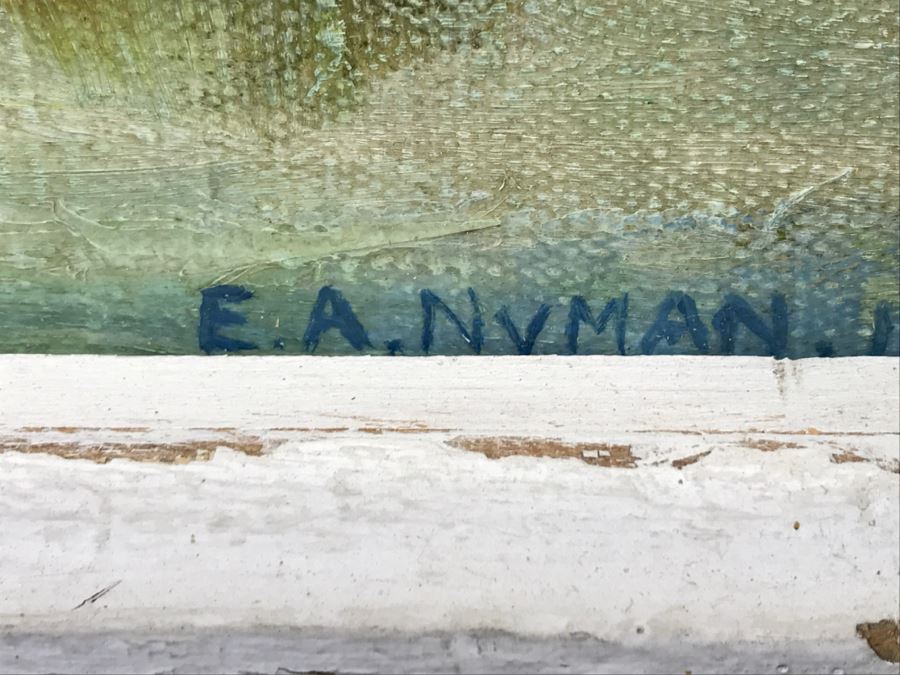 Original Plein Air Oil Painting By E. A. Nyman? 1928 In Stunning Custom Architectural Wooden Shabby Chic Frame 34' x 24' [Photo 8]