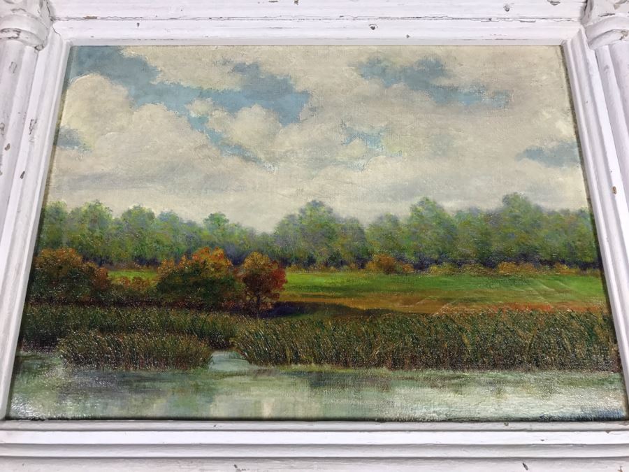 Original Plein Air Oil Painting By E. A. Nyman? 1928 In Stunning Custom Architectural Wooden Shabby Chic Frame 34' x 24' [Photo 5]