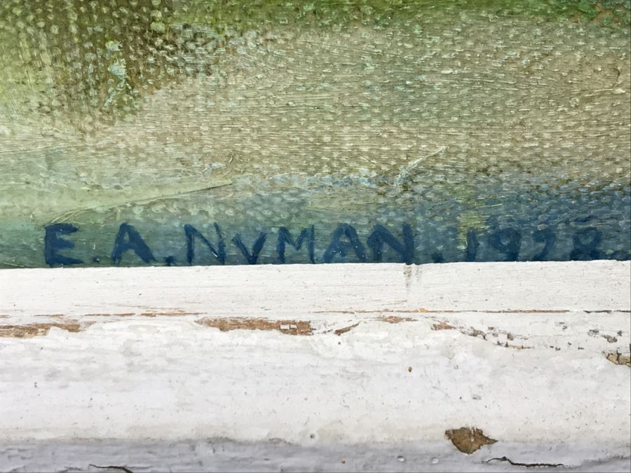 Original Plein Air Oil Painting By E. A. Nyman? 1928 In Stunning Custom Architectural Wooden Shabby Chic Frame 34' x 24' [Photo 7]