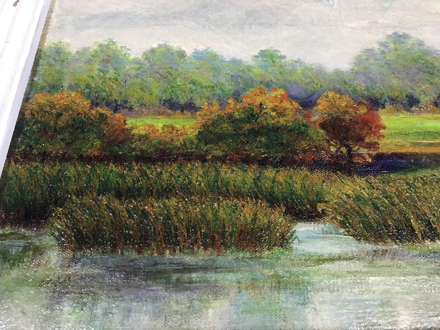 Original Plein Air Oil Painting By E. A. Nyman? 1928 In Stunning Custom Architectural Wooden Shabby Chic Frame 34' x 24' [Photo 12]