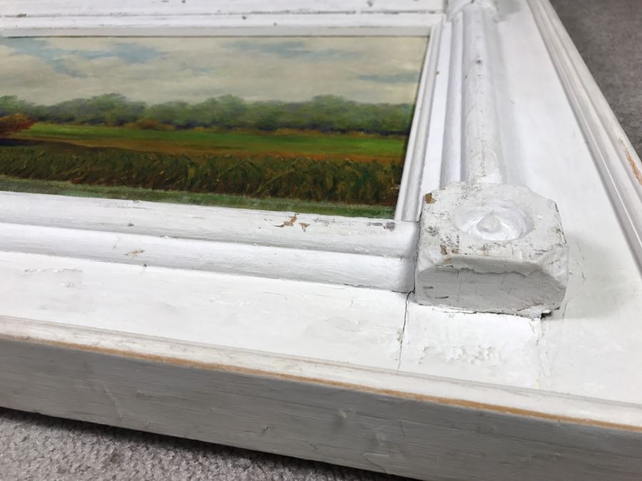 Original Plein Air Oil Painting By E. A. Nyman? 1928 In Stunning Custom Architectural Wooden Shabby Chic Frame 34' x 24' [Photo 19]