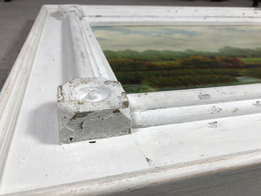 Original Plein Air Oil Painting By E. A. Nyman? 1928 In Stunning Custom Architectural Wooden Shabby Chic Frame 34' x 24' [Photo 21]