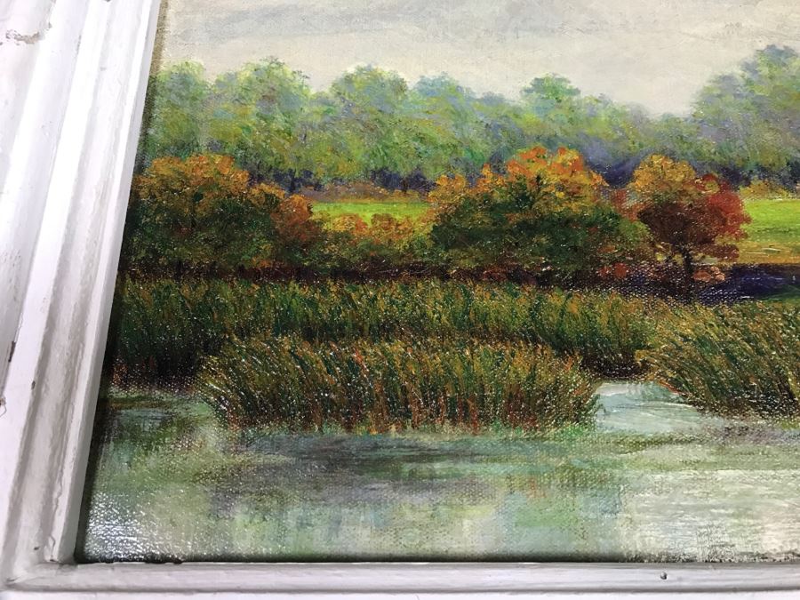 Original Plein Air Oil Painting By E. A. Nyman? 1928 In Stunning Custom Architectural Wooden Shabby Chic Frame 34' x 24' [Photo 18]