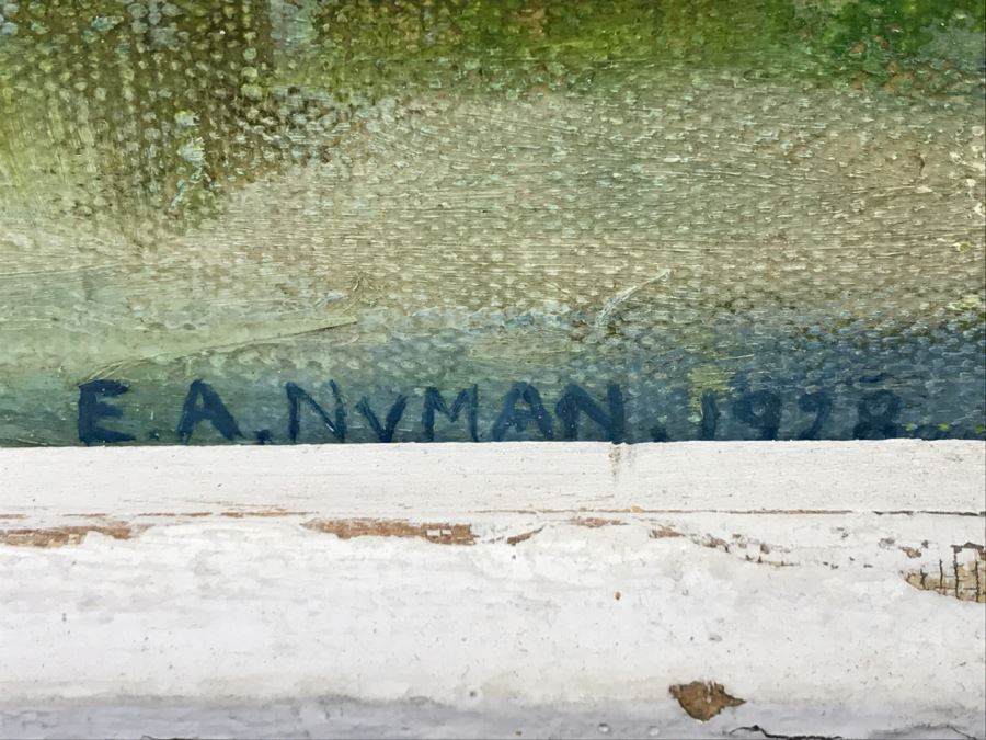 Original Plein Air Oil Painting By E. A. Nyman? 1928 In Stunning Custom Architectural Wooden Shabby Chic Frame 34' x 24' [Photo 6]