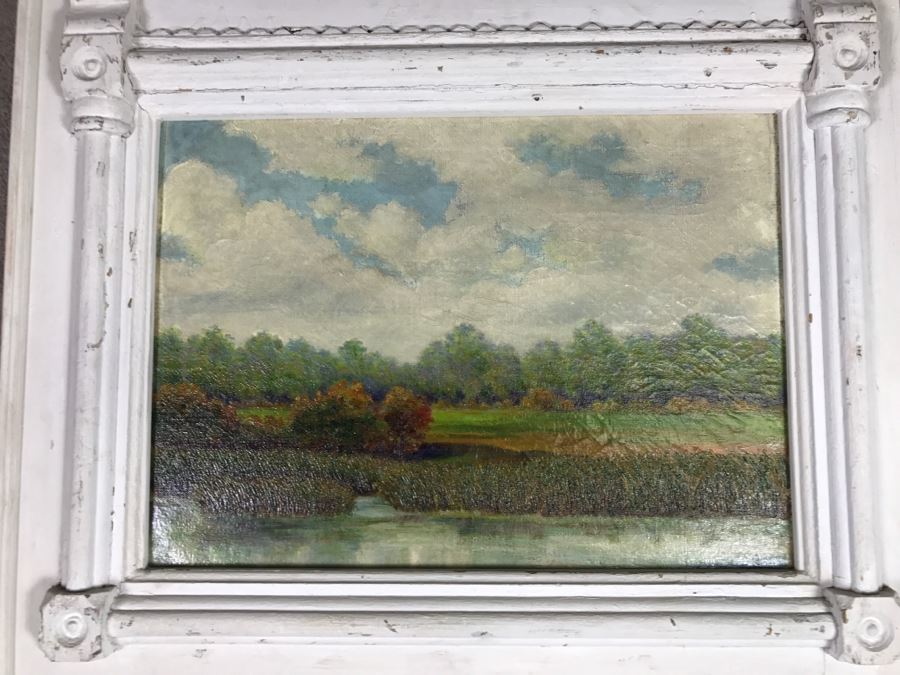 Original Plein Air Oil Painting By E. A. Nyman? 1928 In Stunning Custom Architectural Wooden Shabby Chic Frame 34' x 24' [Photo 3]
