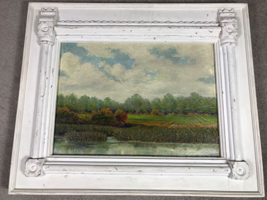 Original Plein Air Oil Painting By E. A. Nyman? 1928 In Stunning Custom Architectural Wooden Shabby Chic Frame 34' x 24' [Photo 2]