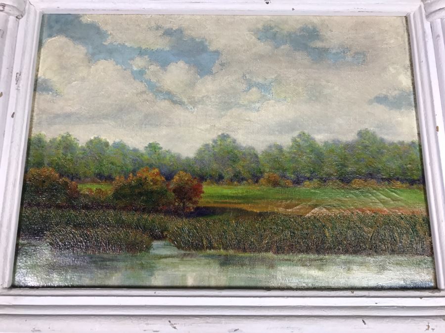 Original Plein Air Oil Painting By E. A. Nyman? 1928 In Stunning Custom Architectural Wooden Shabby Chic Frame 34' x 24' [Photo 4]