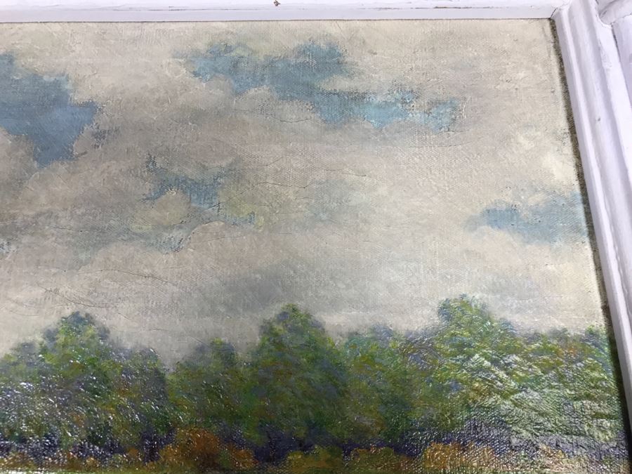 Original Plein Air Oil Painting By E. A. Nyman? 1928 In Stunning Custom Architectural Wooden Shabby Chic Frame 34' x 24' [Photo 15]