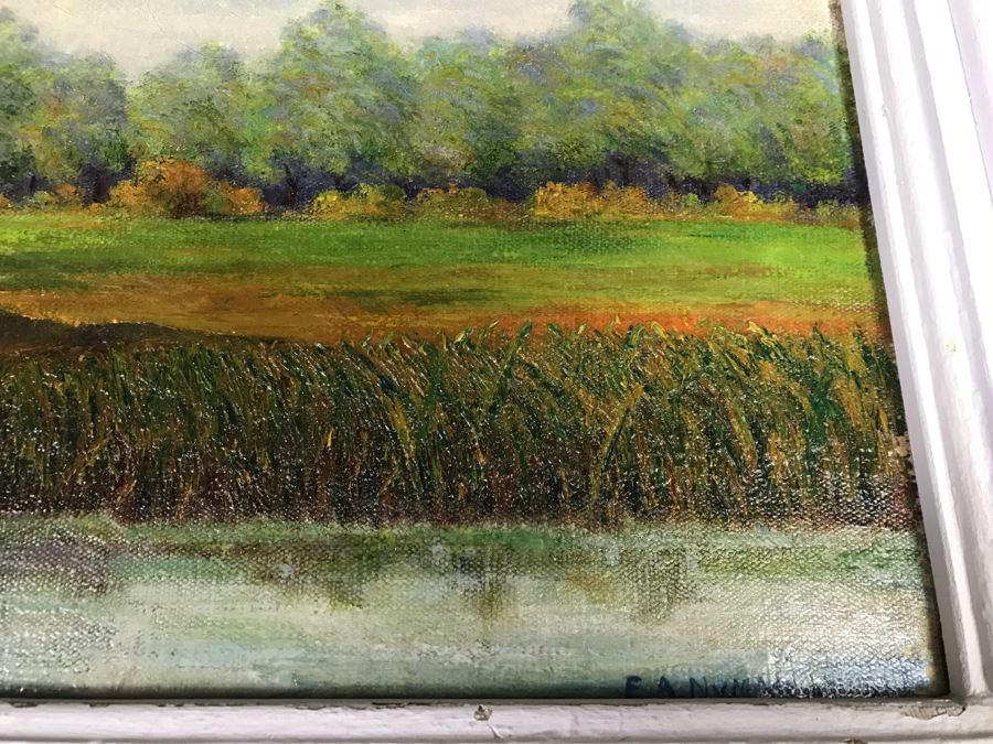 Original Plein Air Oil Painting By E. A. Nyman? 1928 In Stunning Custom Architectural Wooden Shabby Chic Frame 34' x 24' [Photo 16]