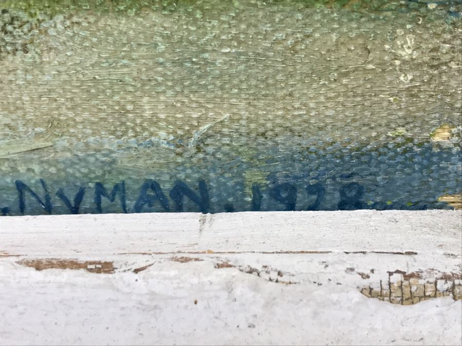 Original Plein Air Oil Painting By E. A. Nyman? 1928 In Stunning Custom Architectural Wooden Shabby Chic Frame 34' x 24' [Photo 9]