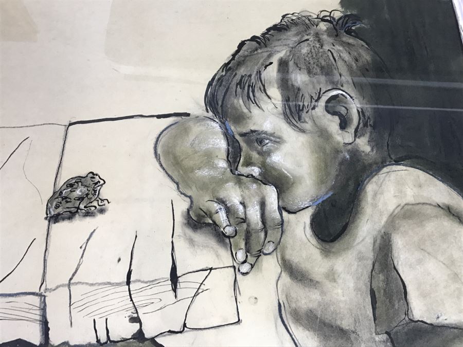 Original 1963 Charcoal Drawing In Stunning Shabby Chic White Custom Architectural Wooden Frame Great For Beveled Glass Mirror 34' X 50' [Photo 15]