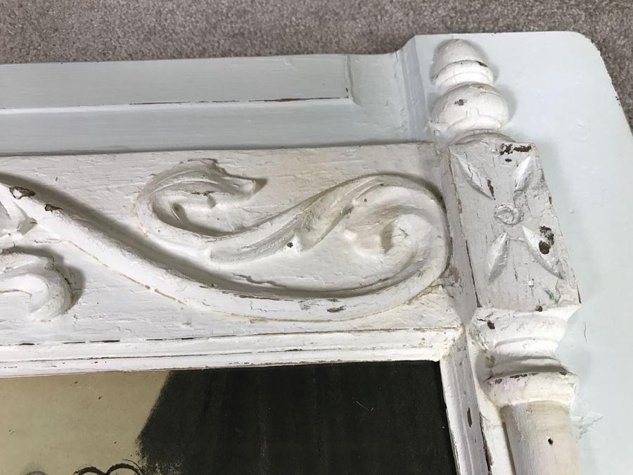 Original 1963 Charcoal Drawing In Stunning Shabby Chic White Custom Architectural Wooden Frame Great For Beveled Glass Mirror 34' X 50' [Photo 9]