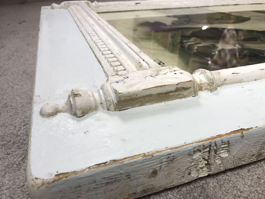 Original 1963 Charcoal Drawing In Stunning Shabby Chic White Custom Architectural Wooden Frame Great For Beveled Glass Mirror 34' X 50' [Photo 10]