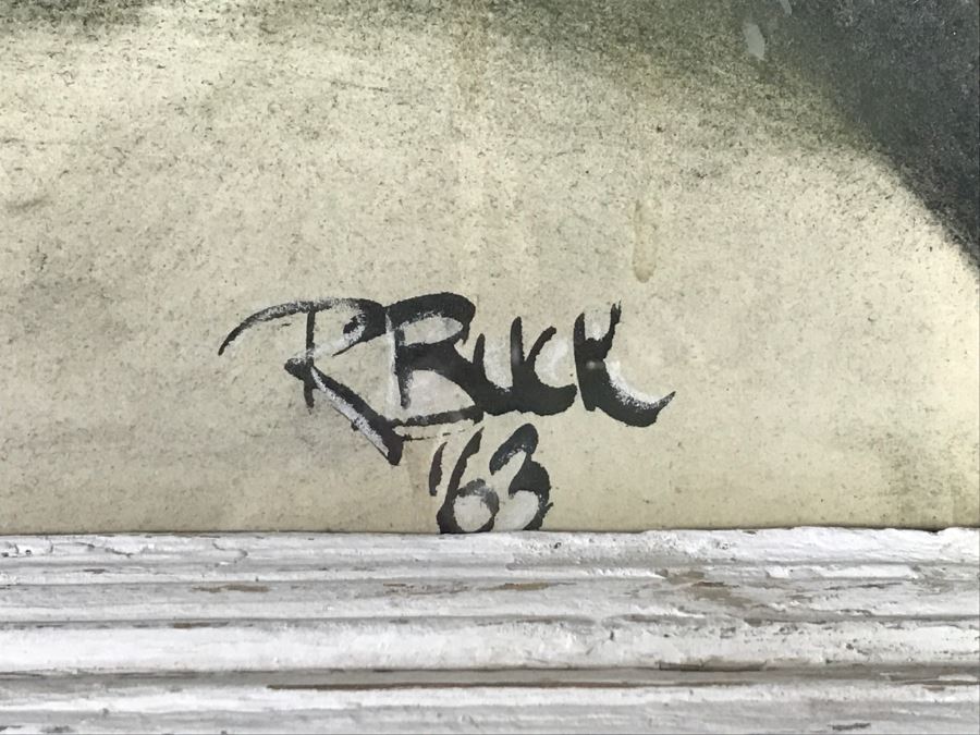 Original 1963 Charcoal Drawing In Stunning Shabby Chic White Custom Architectural Wooden Frame Great For Beveled Glass Mirror 34' X 50' [Photo 16]